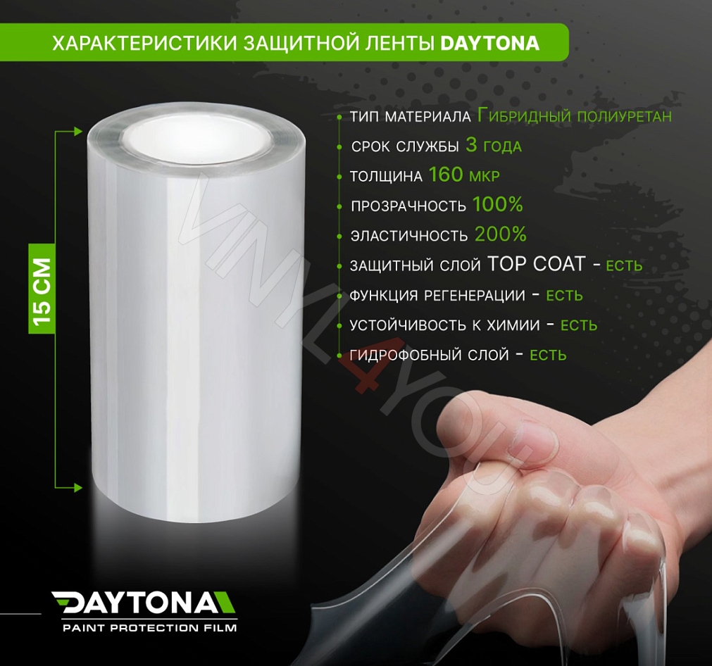 Защитная лента гибридный полиуретан DAYTONA PPF H300 ширина 15см (длина 10 м)